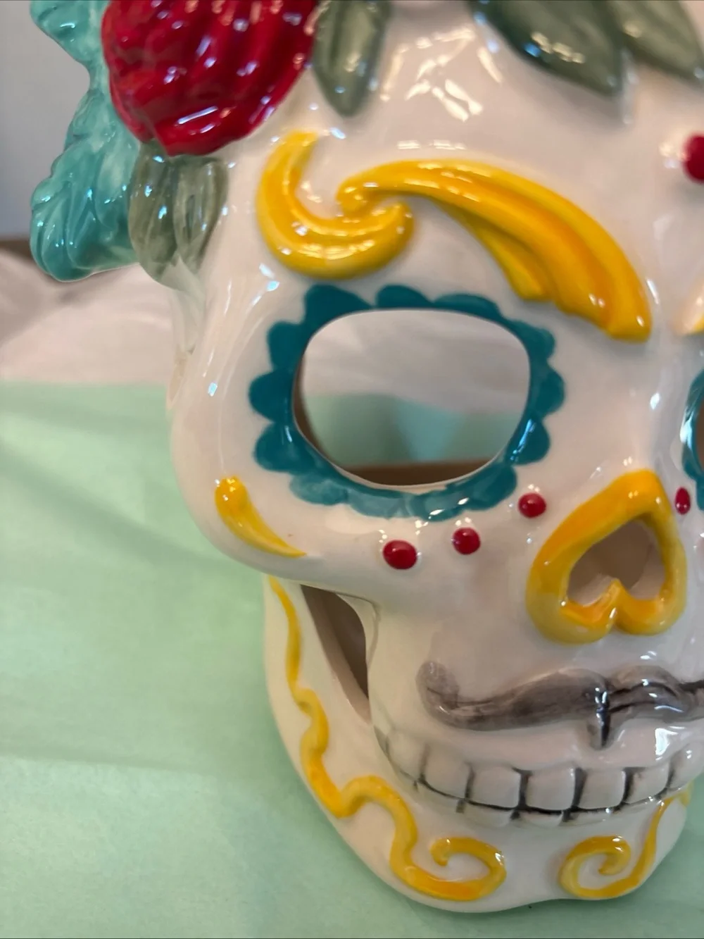 NEW Blue Sky Clayworks Sugar Skull 2020 Ceramic Tea Light Holder 8